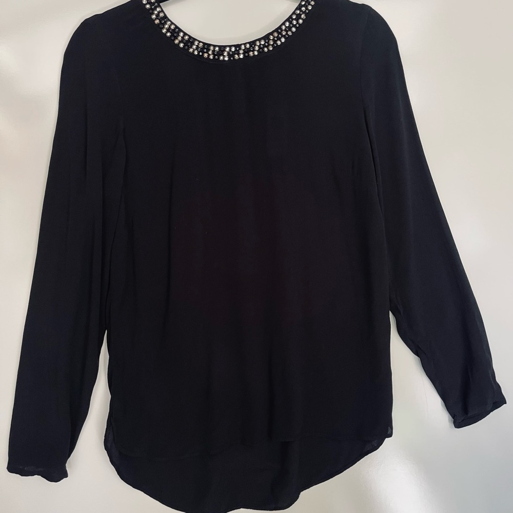 New Gap black blouse neckline with black and silver metallic sequins